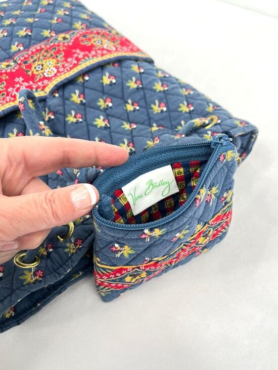Vintage Vera Bradley Ditty Bag Provencal Blue Quilted Cotton Drawstring Backpack main image 5